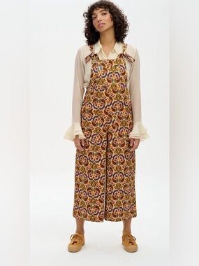 Lucy and Yak Floral Wide Leg Jenny Dungarees Organic Twill Overalls Sz 22
